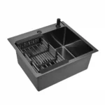 Кухонная мойка из нержавеющей стали WS35040B WISENT (50х40 см) Графит PVD с коландером, дозатором и итальянским сифоном