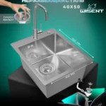 Кухонная мойка из нержавеющей стали WS34050 WISENT (40х50 см) Сатин со смесителем W4998-4 и итальянским сифоном