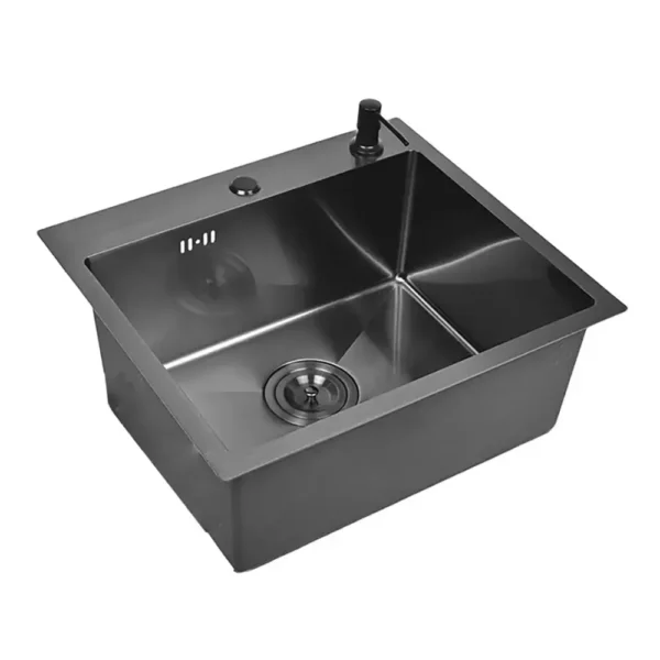 Кухонная мойка из нержавеющей стали WS35040B WISENT (50х40 см) Графит PVD с дозатором и сифоном-ведерко