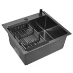 Кухонная мойка из нержавеющей стали WS35040B WISENT (50х40 см) Графит PVD с дозатором, коландером и сифоном-ведерко