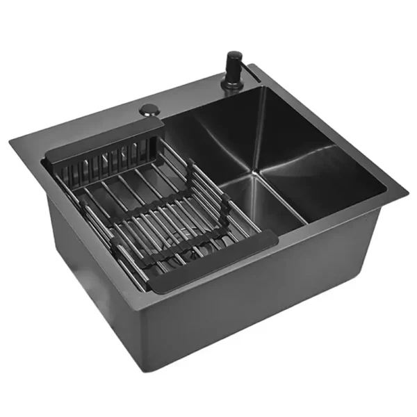 Кухонная мойка из нержавеющей стали WS35040B WISENT (50х40 см) Графит PVD с дозатором, коландером и сифоном-ведерко
