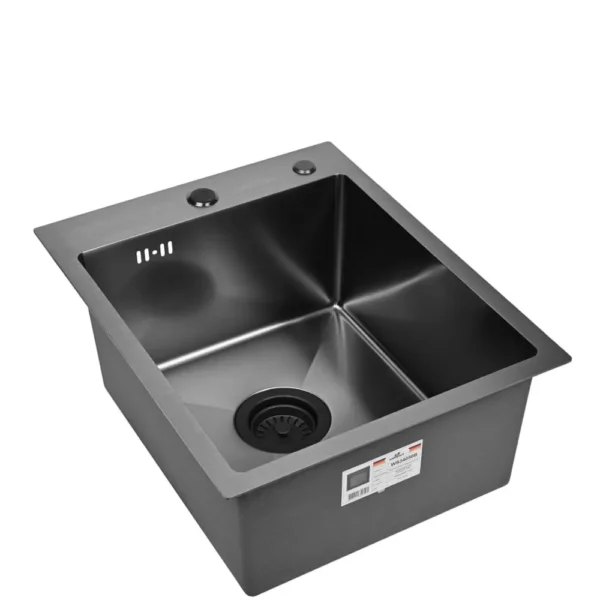 Кухонная мойка из нержавеющей стали WS34050B WISENT (40х50 см) Графит PVD с итальянским сифоном