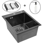 Кухонная мойка из нержавеющей стали WS34050B WISENT (40х50 см) Графит PVD с дозатором, коландером и сифоном-ведерко