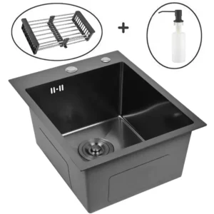 Кухонная мойка из нержавеющей стали WS34050B WISENT (40х50 см) Графит PVD с дозатором, коландером и сифоном-ведерко