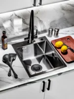 Кухонная мойка из нержавеющей стали WS34050B WISENT (40х50 см) Графит PVD с итальянским сифоном