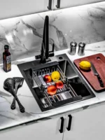 Кухонная мойка из нержавеющей стали WS34050B WISENT (40х50 см) Графит PVD с коландером и итальянским сифоном
