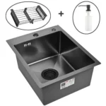 Кухонная мойка из нержавеющей стали WS34050B WISENT (40х50 см) Графит PVD с дозатором, коландером и итальянским сифоном