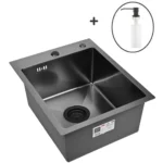 Кухонная мойка из нержавеющей стали WS34050B WISENT (40х50 см) Графит PVD с дозатором и итальянским сифоном