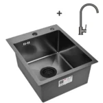 Кухонная мойка из нержавеющей стали WS34050B WISENT (40х50 см) Графит PVD со смесителем и итальянским сифоном
