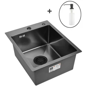 Кухонная мойка из нержавеющей стали WS34050B WISENT (40х50 см) Графит PVD с дозатором и итальянским сифоном