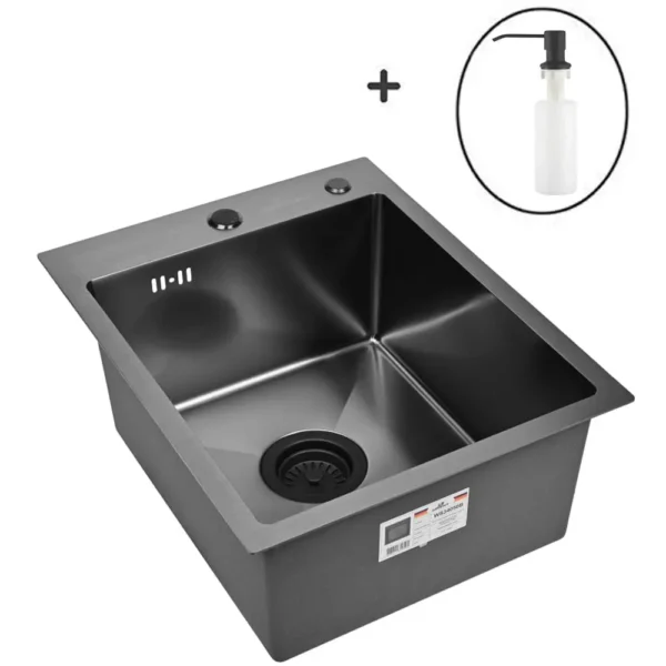 Кухонная мойка из нержавеющей стали WS34050B WISENT (40х50 см) Графит PVD с дозатором и итальянским сифоном
