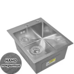 Кухонная мойка из нержавеющей стали рифленая WS34050D WISENT (40х50 см) Нано-Сатин PVD с итальянским сифоном