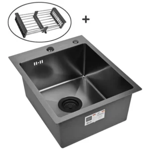 Кухонная мойка из нержавеющей стали WS34050B WISENT (40х50 см) Графит PVD с коландером и итальянским сифоном