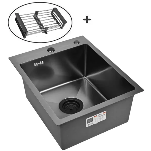 Кухонная мойка из нержавеющей стали WS34050B WISENT (40х50 см) Графит PVD с коландером и итальянским сифоном
