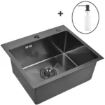 Кухонная мойка из нержавеющей стали WS35040B WISENT (50х40 см) Графит PVD с дозатором и сифоном-ведерко