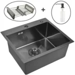 Кухонная мойка из нержавеющей стали WS35040B WISENT (50х40 см) Графит PVD с дозатором, коландером и сифоном-ведерко