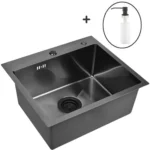 Кухонная мойка из нержавеющей стали WS35040B WISENT (50х40 см) Графит PVD с дозатором и итальянским сифоном