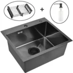 Кухонная мойка из нержавеющей стали WS35040B WISENT (50х40 см) Графит PVD с коландером, дозатором и итальянским сифоном