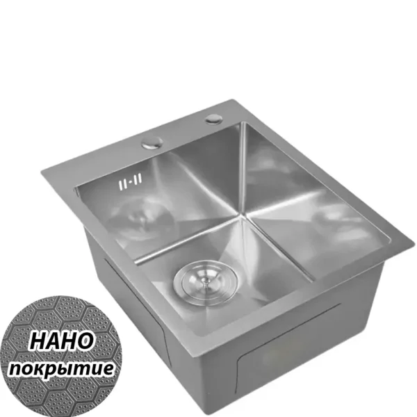 Кухонная мойка из нержавеющей стали рифленая WS34050D WISENT (40х50 см) Нано-Сатин PVD с дозатором и сифоном-ведерко