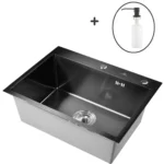 Кухонная мойка из нержавеющей стали WS36050B WISENT (60х50 см) Графит PVD с дозатором и сифоном-ведерко