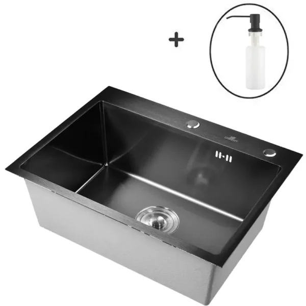Кухонная мойка из нержавеющей стали WS36050B WISENT (60х50 см) Графит PVD с дозатором и сифоном-ведерко