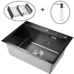 Кухонная мойка из нержавеющей стали WS36050B WISENT (60х50 см) Графит PVD с коландером, дозатором и сифоном-ведерко