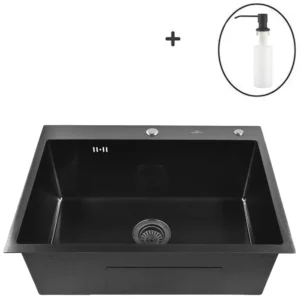 Кухонная мойка из нержавеющей стали WS36050B WISENT (60х50 см) Графит PVD с дозатором и итальянским сифоном