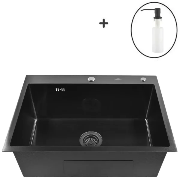 Кухонная мойка из нержавеющей стали WS36050B WISENT (60х50 см) Графит PVD с дозатором и итальянским сифоном