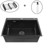 Кухонная мойка из нержавеющей стали WS36050B WISENT (60х50 см) Графит PVD с коландером, дозатором и итальянским сифоном