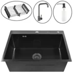 Кухонная мойка из нержавеющей стали WS36050B WISENT (60х50 см) Графит PVD с смесителем, коландером, дозатором и итальянским сифоном