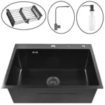 Кухонная мойка из нержавеющей стали WS36050B WISENT (60х50 см) Графит PVD с смесителем, коландером, дозатором и итальянским сифоном