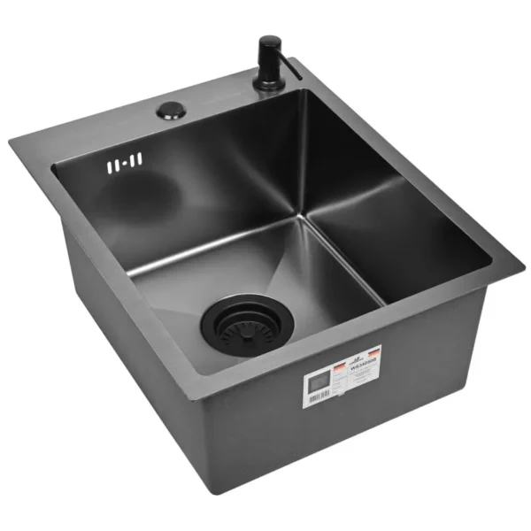 Кухонная мойка из нержавеющей стали WS34050B WISENT (40х50 см) Графит PVD с дозатором и итальянским сифоном