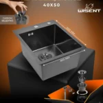 Кухонная мойка из нержавеющей стали WS34050B WISENT (40х50 см) Графит PVD с сифоном-ведерко