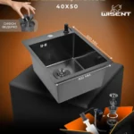 Кухонная мойка из нержавеющей стали WS34050B WISENT (40х50 см) Графит PVD с дозатором и сифоном-ведерко