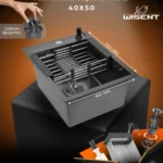 Кухонная мойка из нержавеющей стали WS34050B WISENT (40х50 см) Графит PVD с дозатором, коландером и сифоном-ведерко