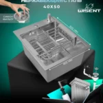 Кухонная мойка из нержавеющей стали WS34050 WISENT (40х50 см) Сатин с дозатором, коландером и итальянским сифоном
