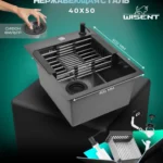 Кухонная мойка из нержавеющей стали WS34050B WISENT (40х50 см) Графит PVD с дозатором, коландером и итальянским сифоном