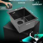 Кухонная мойка из нержавеющей стали WS34050B WISENT (40х50 см) Графит PVD с итальянским сифоном