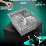 Кухонная мойка из нержавеющей стали WS34050 WISENT (40х50 см) Сатин с дозатором и итальянским сифоном