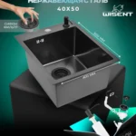 Кухонная мойка из нержавеющей стали WS34050B WISENT (40х50 см) Графит PVD с дозатором и итальянским сифоном