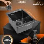 Кухонная мойка из нержавеющей стали рифленая WS34050BD WISENT (40х50 см) Нано-Графит PVD с сифоном-ведерко