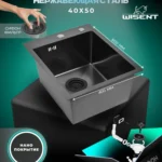 Кухонная мойка из нержавеющей стали рифленая WS34050BD WISENT (40х50 см) Нано-Графит PVD с итальянским сифоном