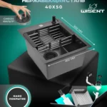 Кухонная мойка из нержавеющей стали рифленая WS34050BD WISENT (40х50 см) Нано-Графит PVD с коландером,дозатором и итальянским сифоном