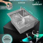 Кухонная мойка из нержавеющей стали рифленая WS34050D WISENT (40х50 см) Нано-Сатин PVD с дозатором и итальянским сифоном