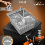 Кухонная мойка из нержавеющей стали рифленая WS34050D WISENT (40х50 см) Нано-Сатин PVD с дозатором и итальянским сифоном