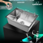 Кухонная мойка из нержавеющей стали WS36050 WISENT (60х50 см) Сатин с дозатором и итальянским сифоном