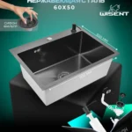Кухонная мойка из нержавеющей стали WS36050B WISENT (60х50 см) Графит PVD с дозатором и итальянским сифоном