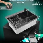 Кухонная мойка из нержавеющей стали WS36050B WISENT (60х50 см) Графит PVD с коландером, дозатором и итальянским сифоном