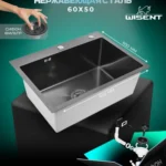 Кухонная мойка из нержавеющей стали WS36050B WISENT (60х50 см) Графит PVD с итальянским сифоном