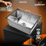 Кухонная мойка из нержавеющей стали WS36050 WISENT (60х50 см) Сатин с сифоном-ведерко